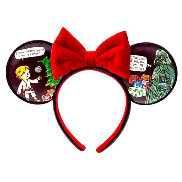Disney Parks Star Wars Comic Holiday Luke Skywalker & Darth Vader Minnie Ears - Picture 1 of 3